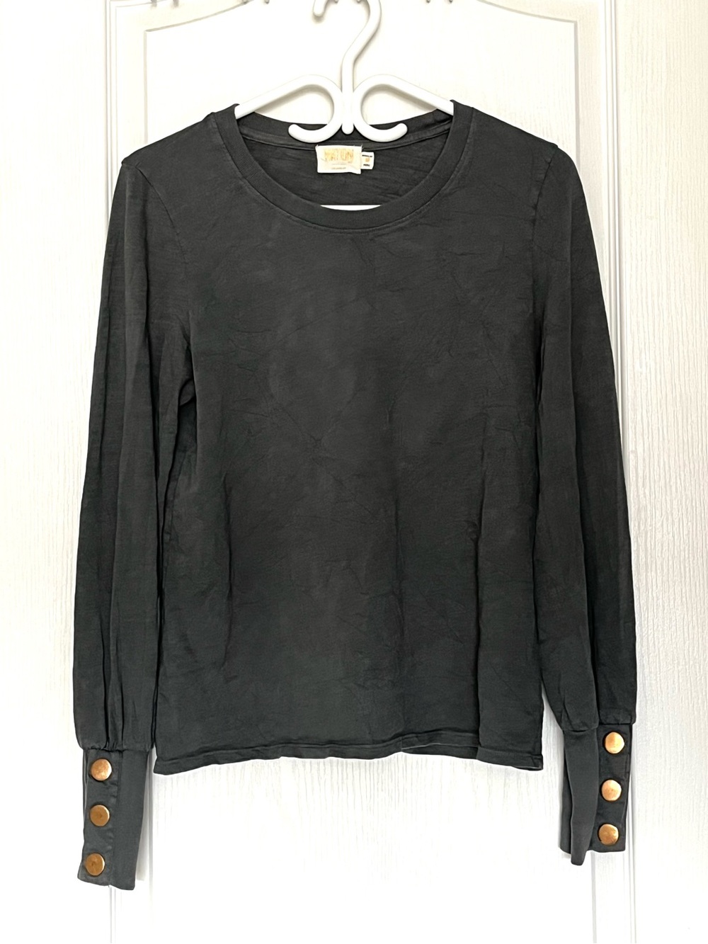 Nation LTD Johnnie Snap Sleeve Tee Hunter Green Cotton Puff Cuff Top Womens M